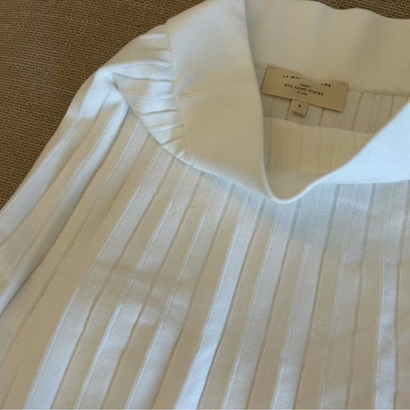 BEST Sezane Leonine Knit Midi Skirt Small Ecru Ivory Off White French Stretchy - Picture 5 of 5